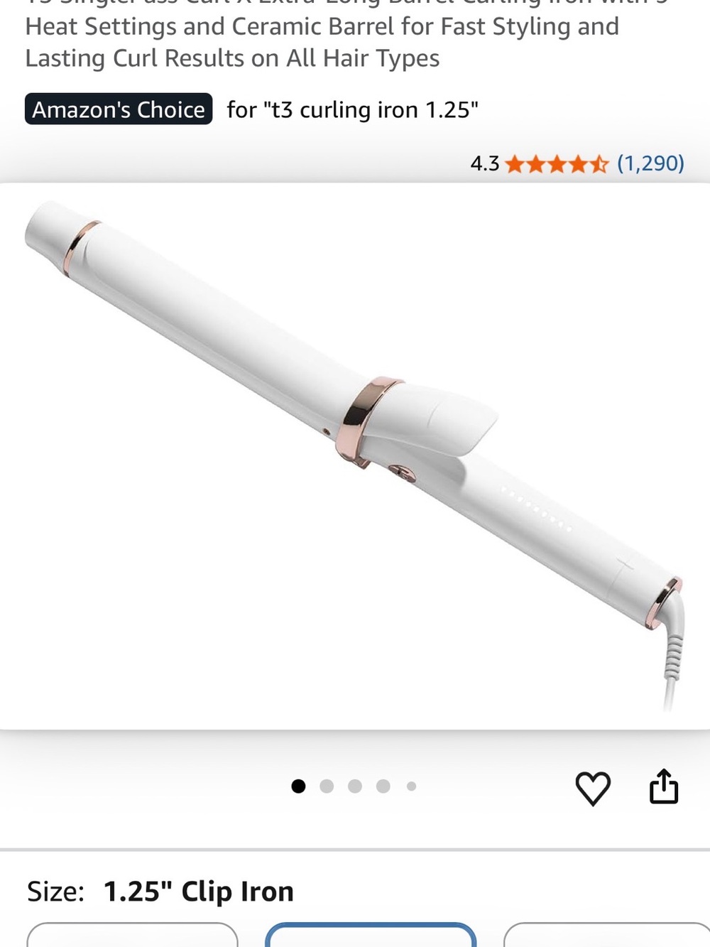 T3 1.25" White and Rose Gold Clip Curling Iron